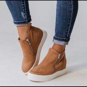 Brand New Tan Hidden Wedge Booties